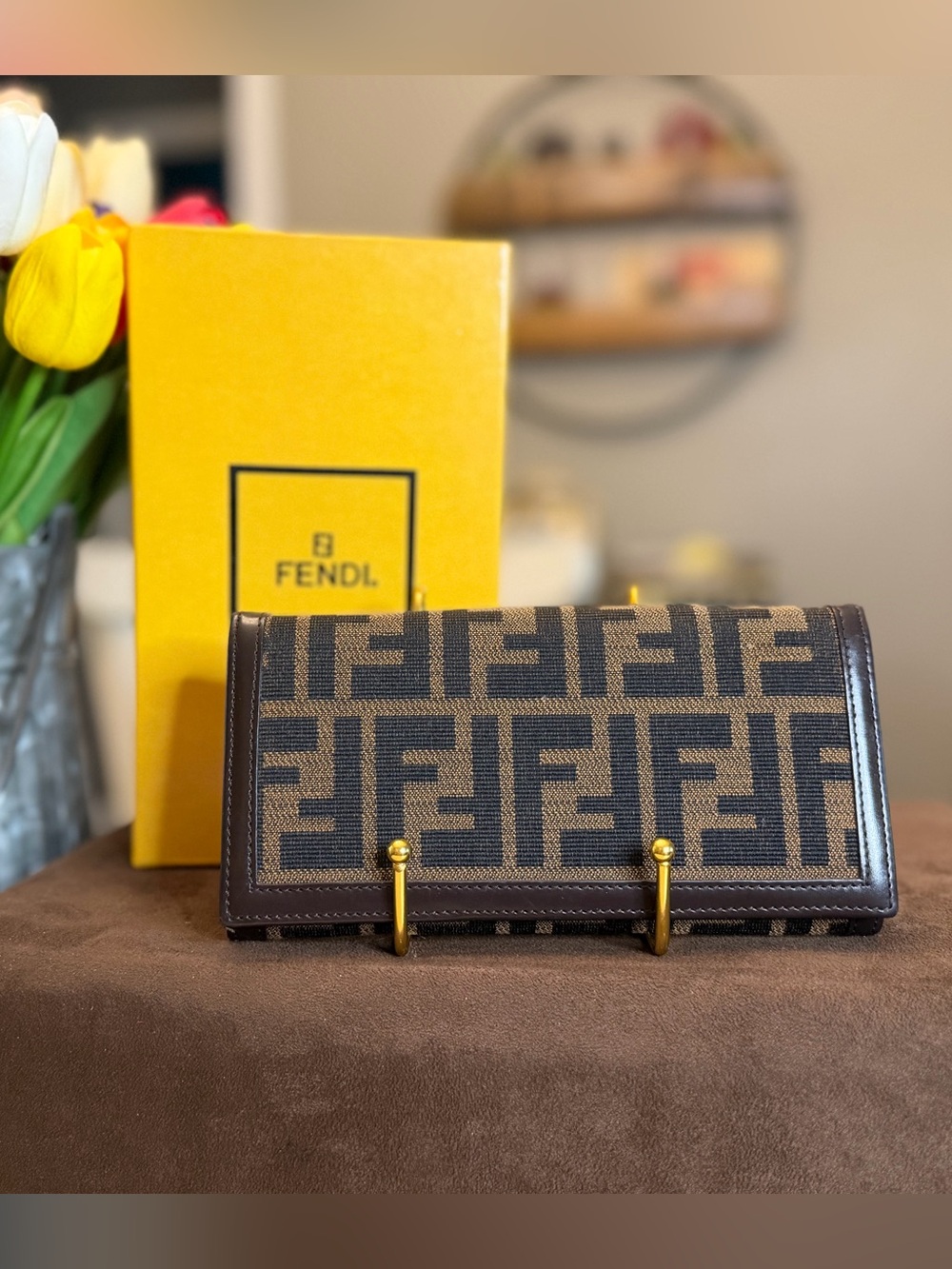 *WITH ORIG BOX* Fendi Brown and Black FF Monogram Continental Wallet